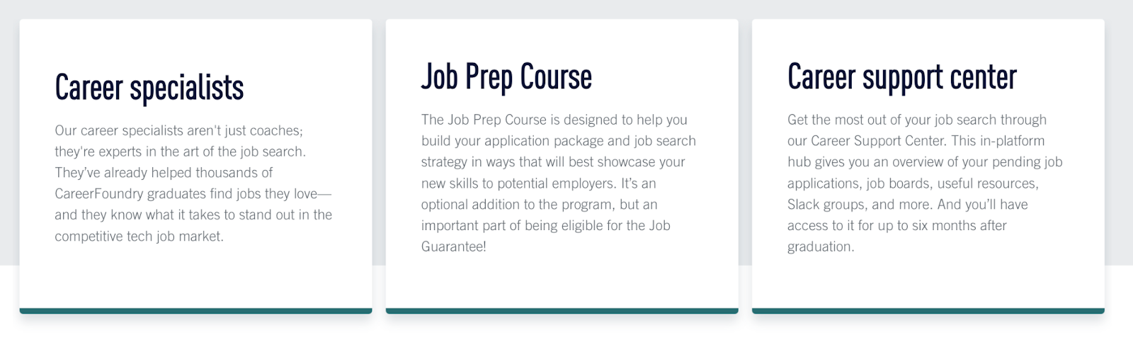 Image of key aspects of CareerFoundry's support structure that they offer for graduates of their UX design program.