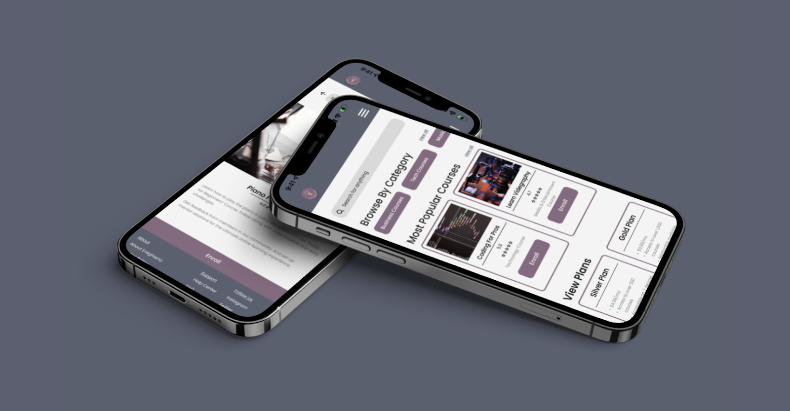 Designs of a mobile screen for a learning and education app. 
